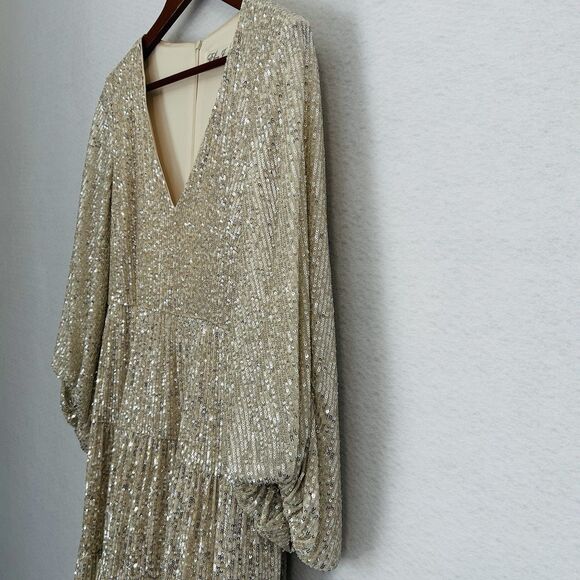 Eliza J Dress Women 10 Cream Gold Sequin Lined Cocktail Party Boho Sparkly NWT - Picture 14 of 16
